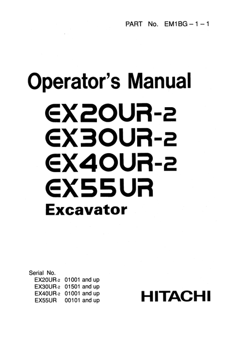 John Deere Hitachi EX20UR-2 EX30UR-3 EX40UR-2 EX55UR Manual