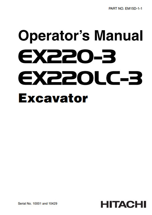 John Deere Hitachi EX220-3 EX220LC-3 Excavator Operator Manual EM15D11