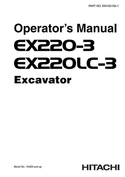 John Deere Hitachi EX220-3 EX220LC-3 Excavator Operator Manual EM15DNA11
