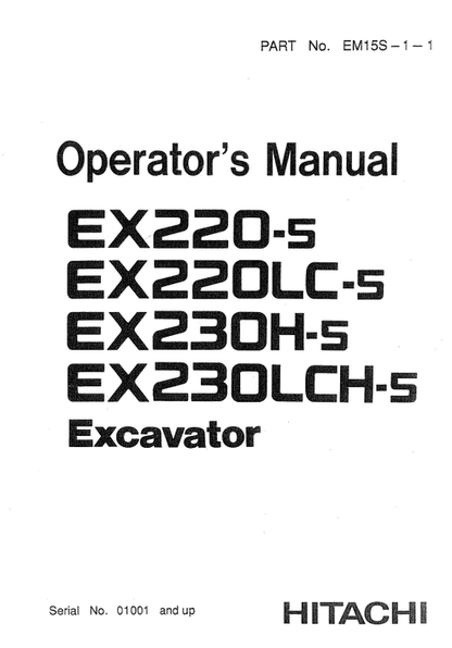 John Deere Hitachi EX220-5 EX230H-5 Excavator Operator Manual