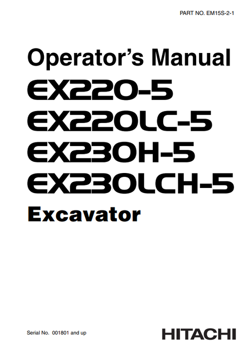 John Deere Hitachi EX220-5 EX230H-5 Excavator Operator Manual