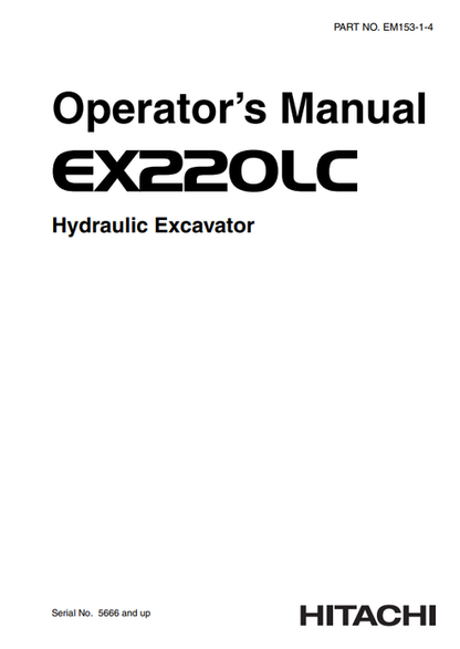 John Deere Hitachi EX220LC Hydraulic Excavator Operator Manual EM15314