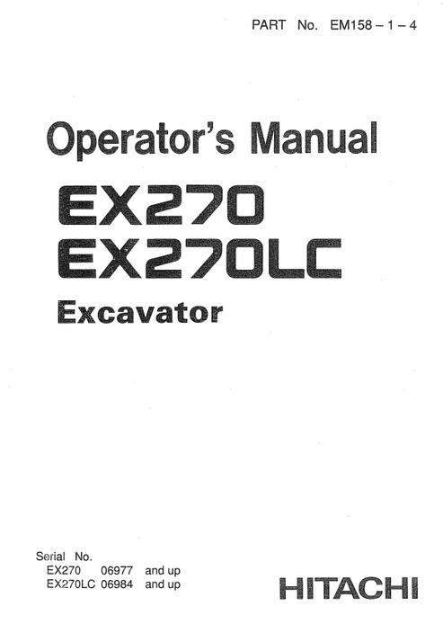John Deere Hitachi EX270 EX270LC Excavator Operator Manual EM15814