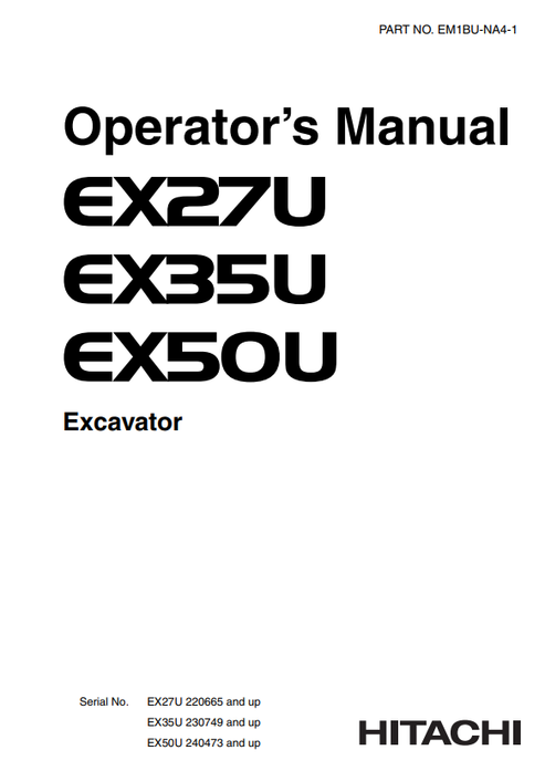 John Deere Hitachi EX27U EX35U EX50U Excavator Operator Manual