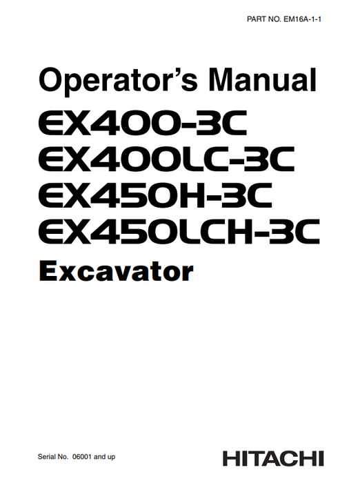 John Deere Hitachi EX400-3C EX450H-3C Excavator Operator Manual