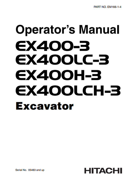 John Deere Hitachi EX400-3 EX400LC-3 Excavator Operator Manual