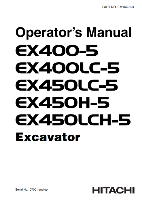 John Deere Hitachi EX400-5 EX450LC-5 Excavator Operator Manual
