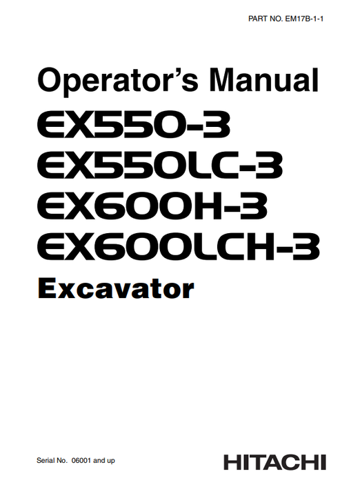 John Deere Hitachi EX550-3 & EX600H-3 Excavator Manual EM17B11