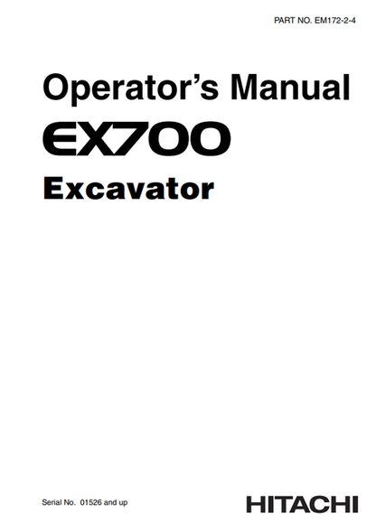 John Deere Hitachi EX700 Excavator Operator Manual EM17224