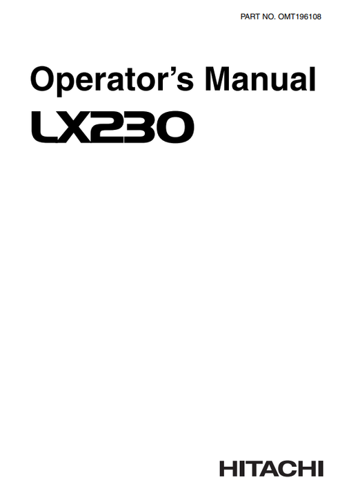 John Deere Hitachi LX230 Loader Operator & Maintenance Manual OMT196108