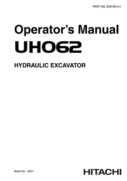 John Deere Hitachi UH062 Hydraulic Excavator Manual EM73034