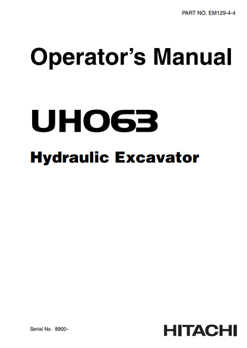 John Deere Hitachi UH063 Hydraulic Excavator Operator Manual EM12944