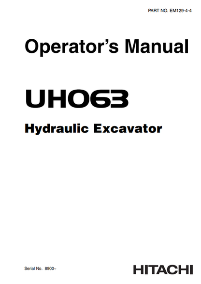 John Deere Hitachi UH063 Hydraulic Excavator Operator Manual EM12944