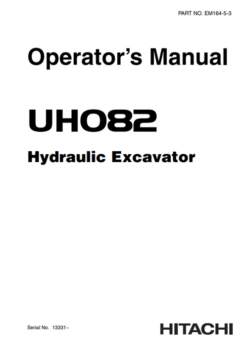 John Deere Hitachi UH082 Hydraulic Excavator Operator Manual EM16453