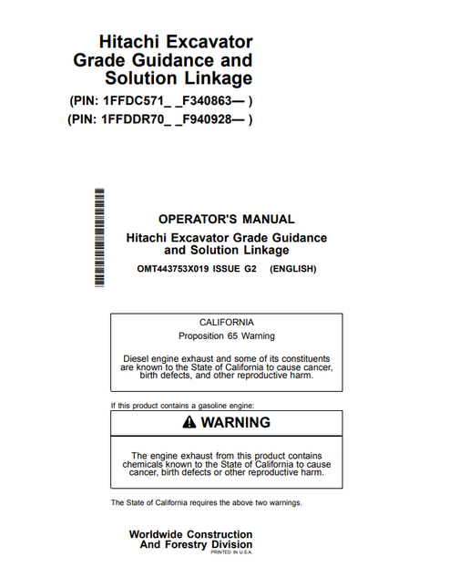 John Deere Hitachi ZAXIS210-6N 350LC-6N 210LC-6N Operator Manual PDF