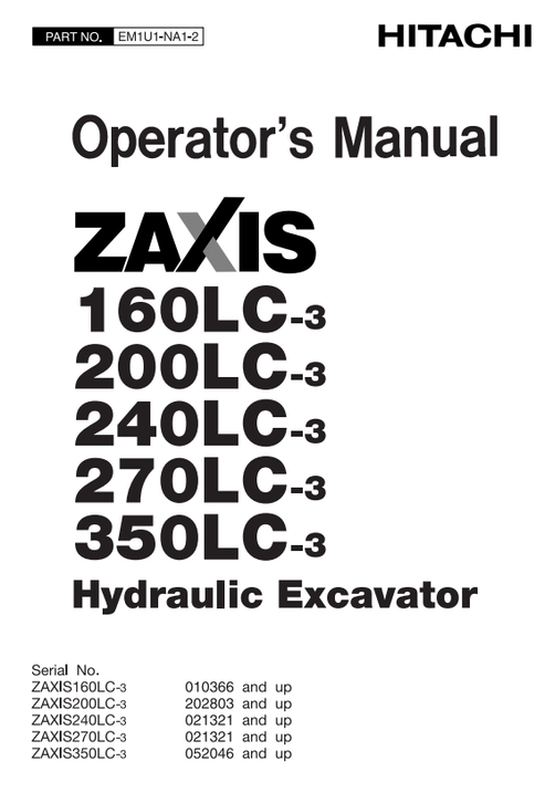 John Deere Hitachi ZAXIS 160LC-3 200LC-3 240LC-3 270LC-3 350LC-3 Manual