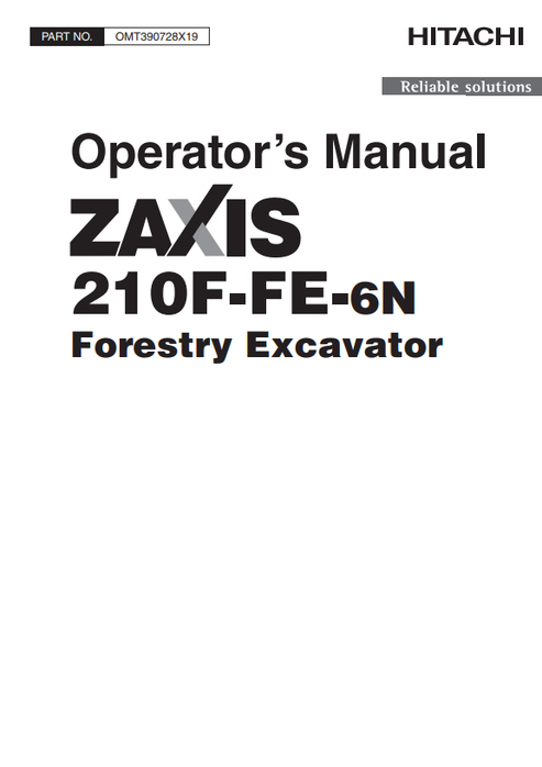 John Deere Hitachi ZAXIS 210F-FE-6N Forestry Excavator Manual