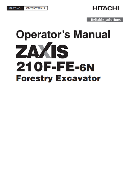 John Deere Hitachi ZAXIS 210F-FE-6N Forestry Excavator Manual