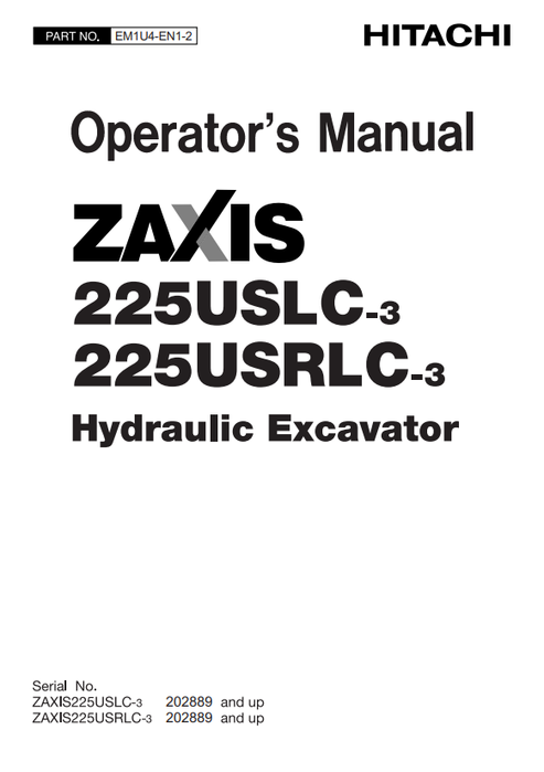 John Deere Hitachi ZAXIS 225USLC-3 225USRLC Operator Manual