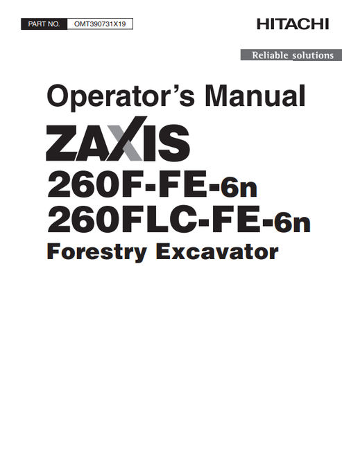John Deere Hitachi ZAXIS 260F-FE-6N 260FLC-FE-6N Operator Manual