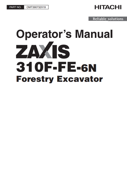 John Deere Hitachi ZAXIS 310F-FE-6N Forestry Excavator Manual
