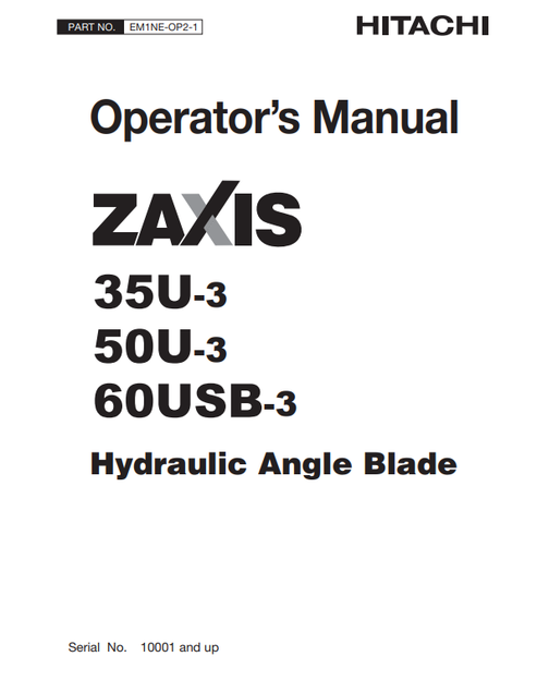 John Deere Hitachi ZAXIS 35U-3 50U-3 60USB-3 Angle Blade Manual