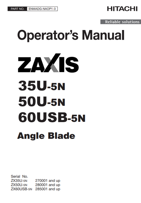 John Deere Hitachi ZAXIS 35U-5N 50U-5N 60USB-5N Angle Blade Manual