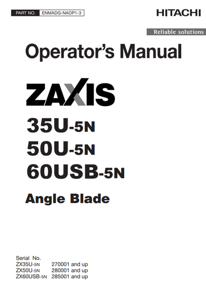 John Deere Hitachi ZAXIS 35U-5N 50U-5N 60USB-5N Angle Blade Manual