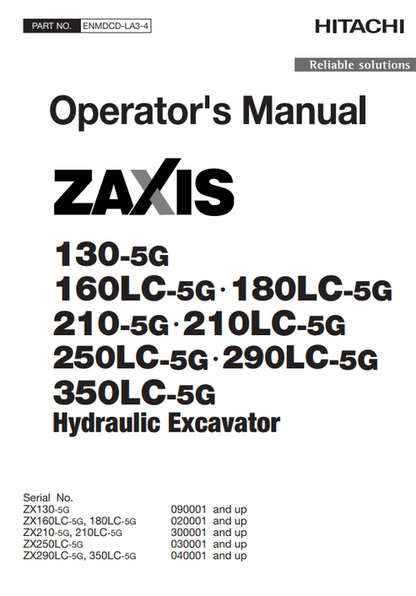 John Deere Hitachi Zaxis 130-350LC-5G Excavator Operator Manual