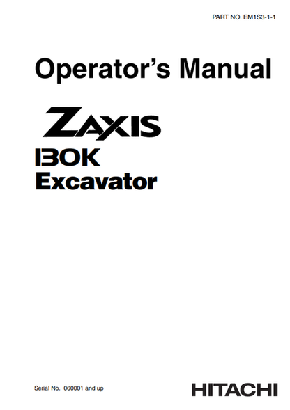 John Deere Hitachi Zaxis 130K Excavator Operator Manual EM1S311