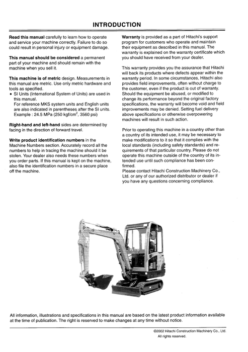 John Deere Hitachi Zaxis 16-25 Excavator Operator Manual PDF