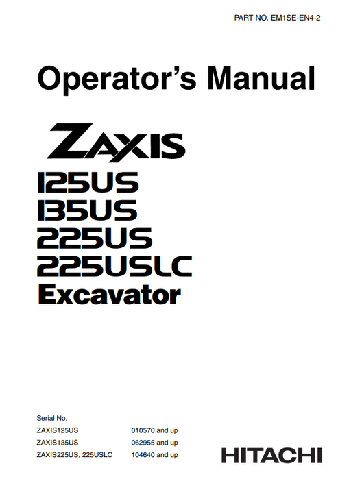 John Deere Hitachi Zaxis 25US 135US 225US 225USLC Manual EM1SEEN42