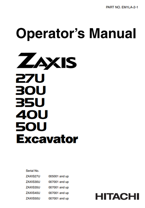 John Deere Hitachi Zaxis 27U 30U 35U 40U 50U Manual EM1LA21