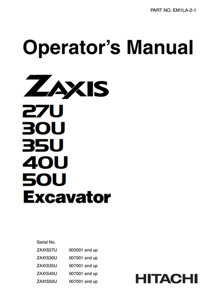 John Deere Hitachi Zaxis 27U 30U 35U 40U 50U Manual EM1LA21
