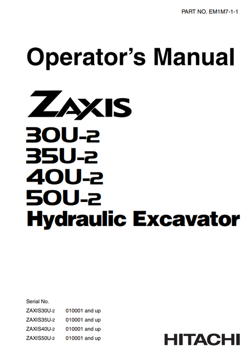 John Deere Hitachi Zaxis 30U-2 35U-2 40U-2 50U-2 Manual EM1M711