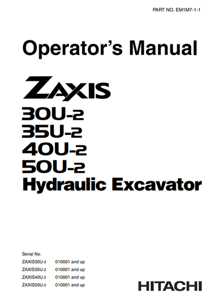 John Deere Hitachi Zaxis 30U-2 35U-2 40U-2 50U-2 Manual EM1M711