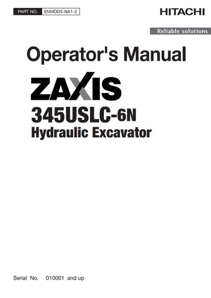 John Deere Hitachi Zaxis 345USLC-6N Excavator Operator Manual