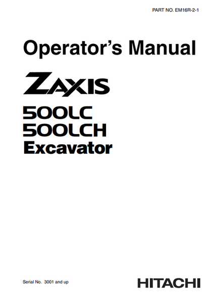John Deere Hitachi Zaxis 500LC 500LCH Manual EM16R21 PDF