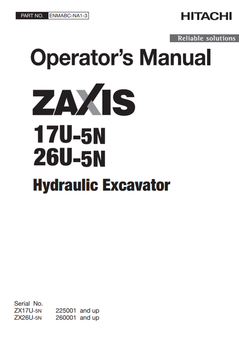 John Deere Hitachi Zaxis 7U-5N 26U-5N Operator Manual PDF