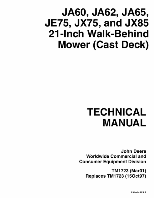 John Deere JA60-JX85 21-Inch Walk-Behind Mower Technical Manual PDF