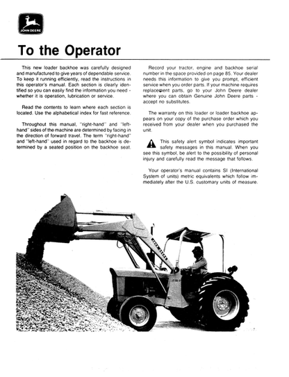 John Deere JD300-B Backhoe Loader Operation & Maintenance Manual PDF