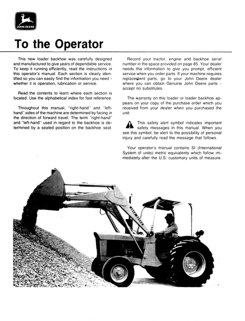 John Deere JD300-B Backhoe Loader Operation Manual PDF OMT56369