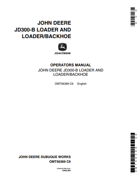 John Deere JD300-B Backhoe Loader Operator Manual OMT56369