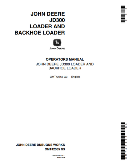 John Deere JD300 Backhoe Loader Manual OMT42365
