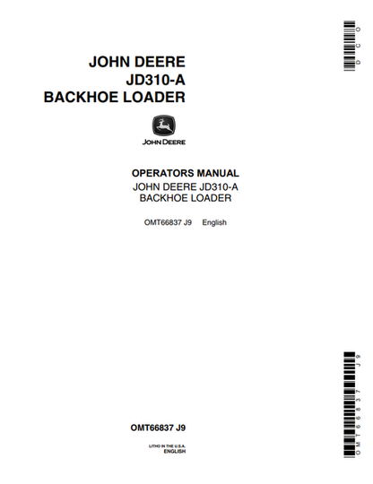John Deere JD310-A Backhoe Loader Operator Manual OMT66837