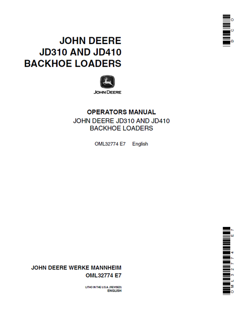 John Deere JD310 & JD410 Backhoe Loader Operator Manual OML32774