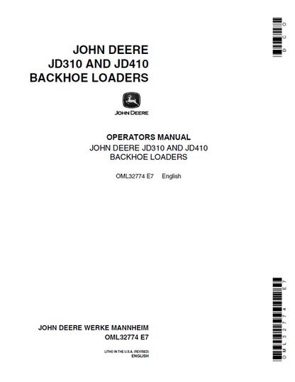 John Deere JD310 & JD410 Backhoe Loader Operator Manual OML32774