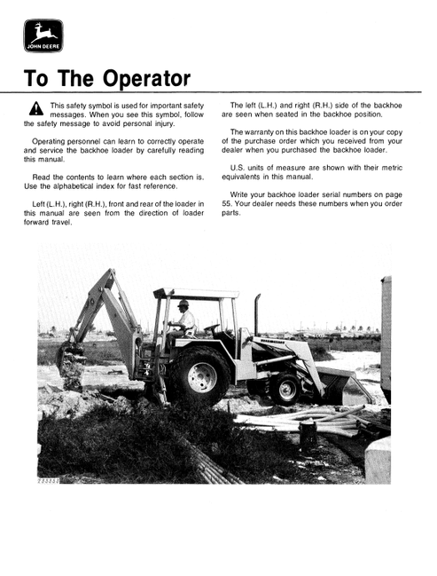 John Deere JD410 Backhoe Loader Operation & Maintenance Manual PDF