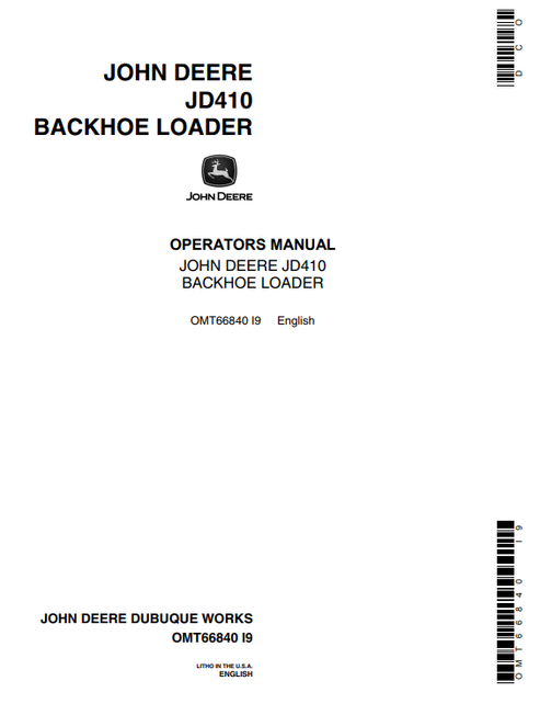 John Deere JD410 Backhoe Loader Operator Manual OMT66840 PDF