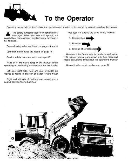 John Deere JD444 Loader Operating Manual OMT68747